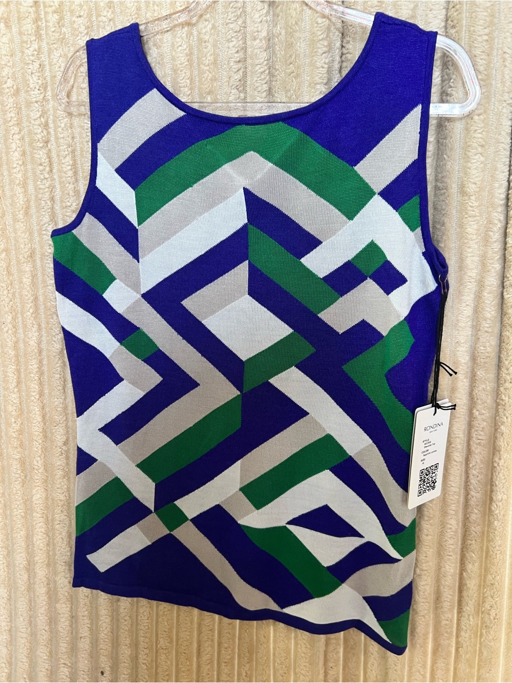 Geometric Scoop Neck Tank Top in Blue, Green & White